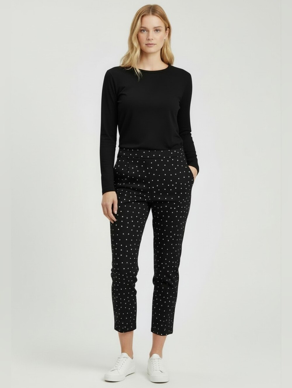 Women With Control By Renee Greenstein M Black & White Polka Dot Leggings Petite